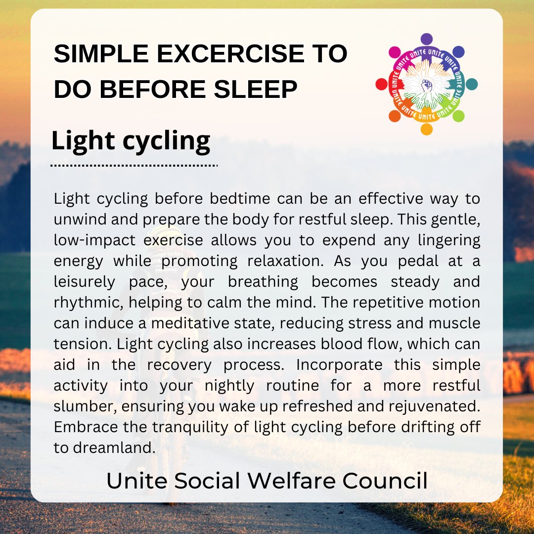 Light cycling before bedtime can be an effective way to unwind and prepare the body for restful sleep.

#LightCycling #BeforeBedtime #GentleExercise #PromoteRelaxation #UnwindRoutine #MeditativeMotion #ReduceStress #ImproveBloodFlow #RestfulSlumber #RefreshedMornings #uswc