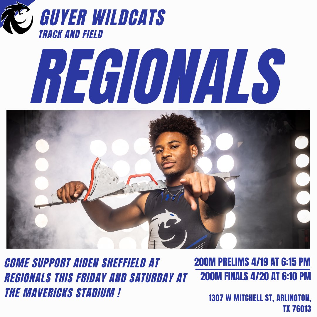 Good luck to Aiden Sheffield this week as he competes at our Regional Track meet @ Maverick Stadium at UTA. Come support him on his journey to qualify for the State track meet in the 200m. @DentonGuyer_FB
