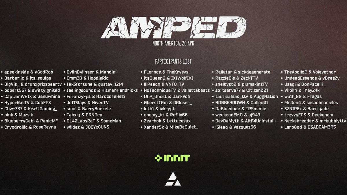 NA Duos Deploying...(50/50)

Congratulations to all those selected!

Come watch them play Saturday 20th @ 12:00EST w/ Drops enabled! --> twitch.tv/huntpremier

#EscapefromTarkov #AMPED <a href="/InnitAudio/">Innit Audio</a>