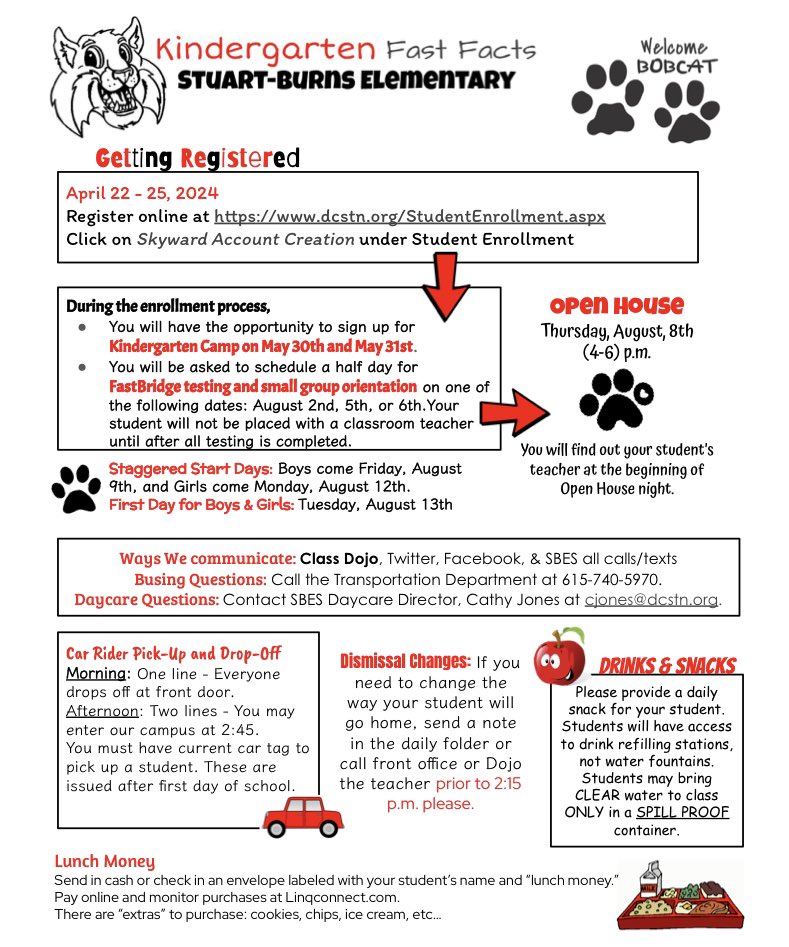 🍎 Kindergarten registration begins April 22nd. Registration is done online with our Skyward system. See attachment. 
✏️ If our upcoming Kinders want to come by on Monday from 9-2, we will have them “sign their commitment” and take pics to post online. (Optional)