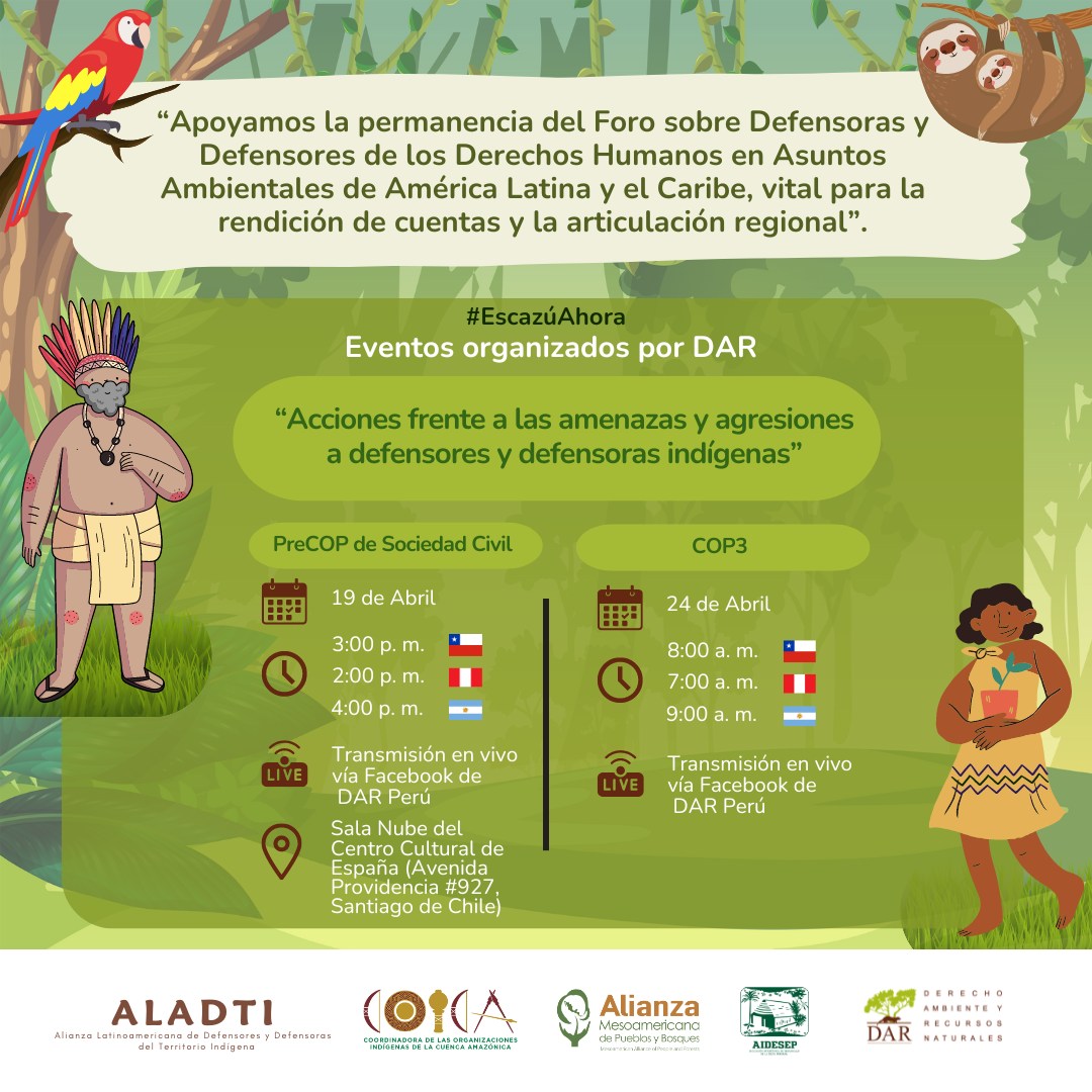 #EscazúAhora | Te invitamos a participar de este evento virtual en el marco de la COP3 del AdE. 🗓️ Fecha: 24 de abril 📷 Transmisión #EnVivo vía Facebook de DAR Perú