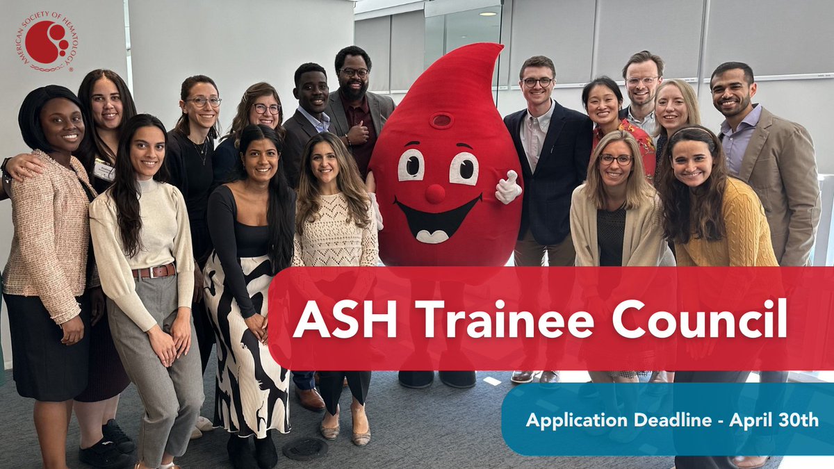 Ready to shape the future of #hematology? Join the ASH Trainee Council & be part of a dynamic community driving innovation & advocacy in hematology. The 2024 application deadline is April 30! Apply today: ow.ly/2YOP50Rhgge #ASHTrainee