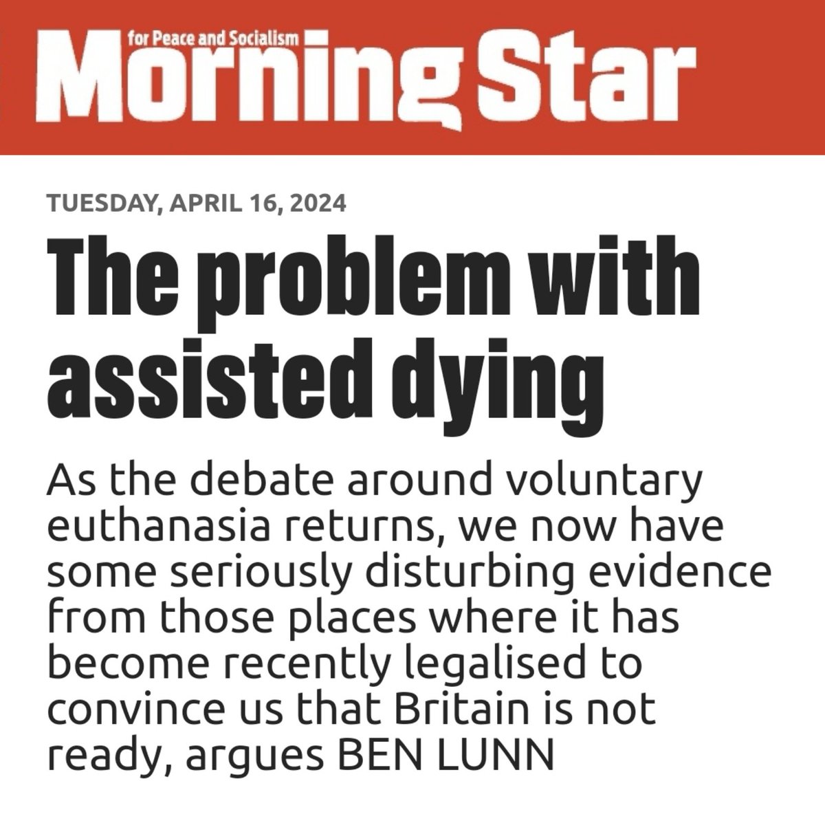“The core issue for disabled people in particular around this discussion is, are we deemed worthy of life?”

“In short: give me dignity in life before you try to give me dignity in death.”

morningstaronline.co.uk/article/the-pr… #assistedsuicide #euthanasia