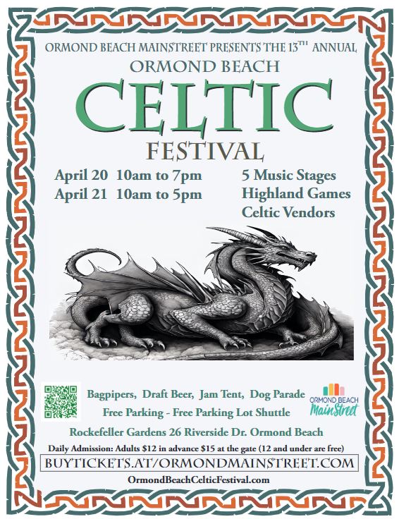 Get ready to saturate your senses in the sights, sounds and tastes of Celtic heritage at the 13th Annual Ormond Beach Celtic Festival, April 20-21! The two-day event will feature five music stages and highland games. Details: bit.ly/3U6GEM5 #LoveDaytonaBeach🏖️ #LoveFL☀️