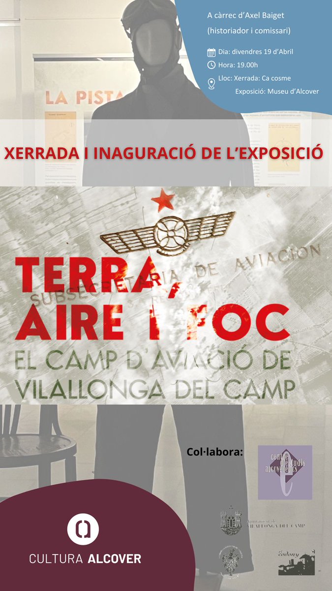 Divendres al @museualcover inaugurem l'exposició sobre el camp d'aviació de Vilallonga del Camp. I comptarem amb el crack i investigador @AxelBaiMo que ens explicarà aquesta història i el lligam alcoverenc