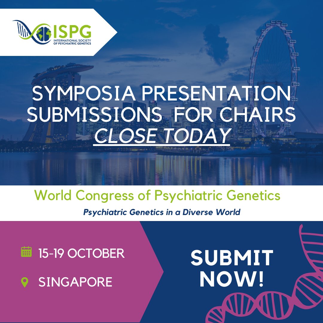 The deadline for Symposia Presentation  submissions for chairs is today! If you've been waiting to submit but haven't yet, we invite you to do so now. Speakers: Remember to submit your requirements, too. This deadline is also fast approaching. ispg.societyconference.com/v2/requirements