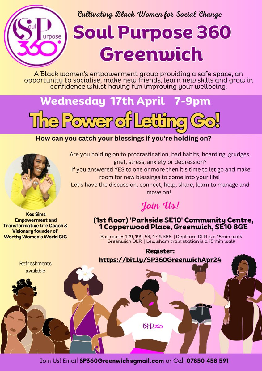 Calling all Black women in #Greenwich - Sign-up for #ThePower of #LettingGo of things that no longer serve you with Kes Sims @PeabodyLDN #Parksidecommunity Register bit.ly/SP360Greenwich…