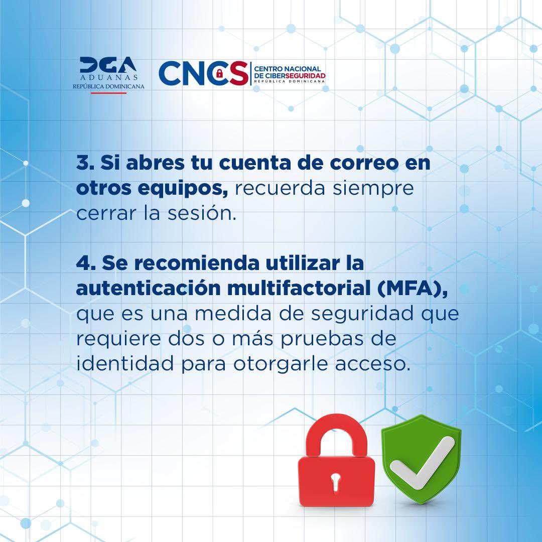 Aquí, algunas recomendaciones para una mejor #ciberseguridad de tu entidad. Estamos comprometidos con fortalecer la ciberseguridad. #protecciondedatos #cncsrd #AduanasRD @CNCSRD