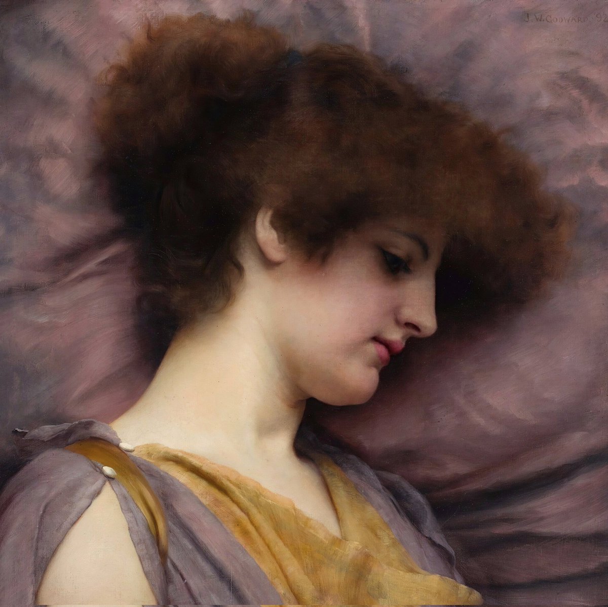 'Distant Thoughts'
 Artist John William Godward 🇬🇧
 1892

#artist #painting #the19thcenturyart #art #ArtliveAndBeauty #paintingoftheday