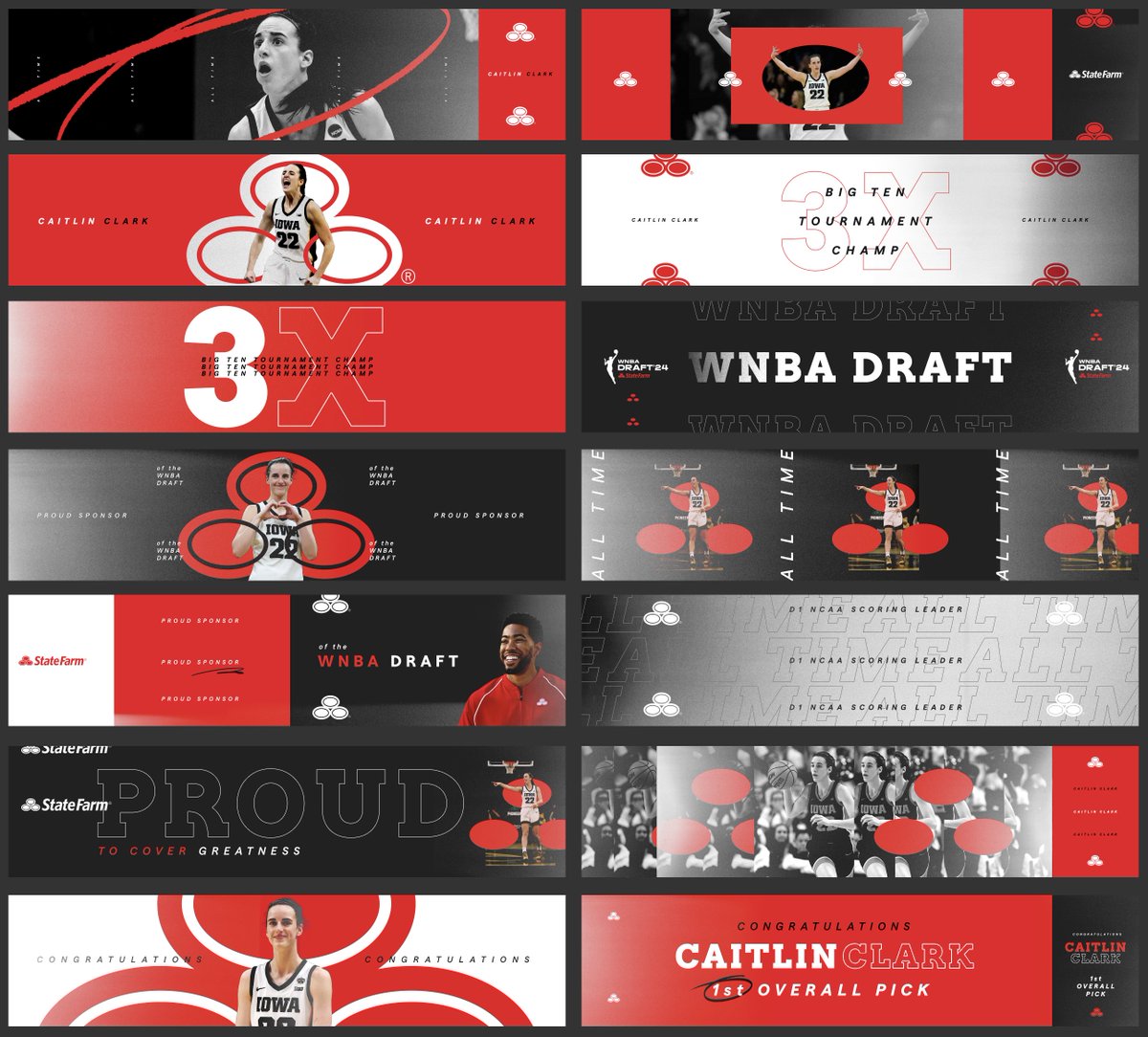 Some of my designs for the State Farm x @CaitlinClark22 spot in Times Square last night! An honor and absolute blast to collaborate with The Mill on this one! #WNBADraft #motiondesign #QUILT #GOAT