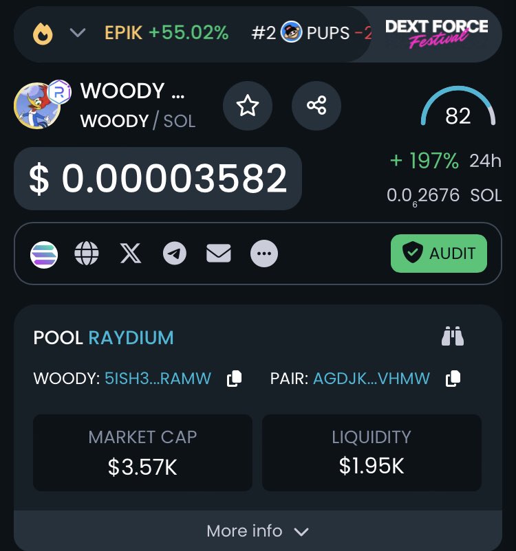 ryptoGemHunter's tweet photo. 2020 - You missed $DOT
2021 - You missed $SHIB
2022 - You missed $PEPE
2023 - You missed $MEE
In 2024, don’t miss $WOODY 👀🚀

Mcap only 3500$ 👀

Sol Ca: 5ish3C97mYsN5jcKyQqEUgdEDnqh26aZZCbQUigkRaMw 

DYOR!

#Toshi #Brett #Wif #Meme #Mumu #Bonk #Roost #Peng #Ponke #floki #xrp https://t.co/D22W3pmdB6