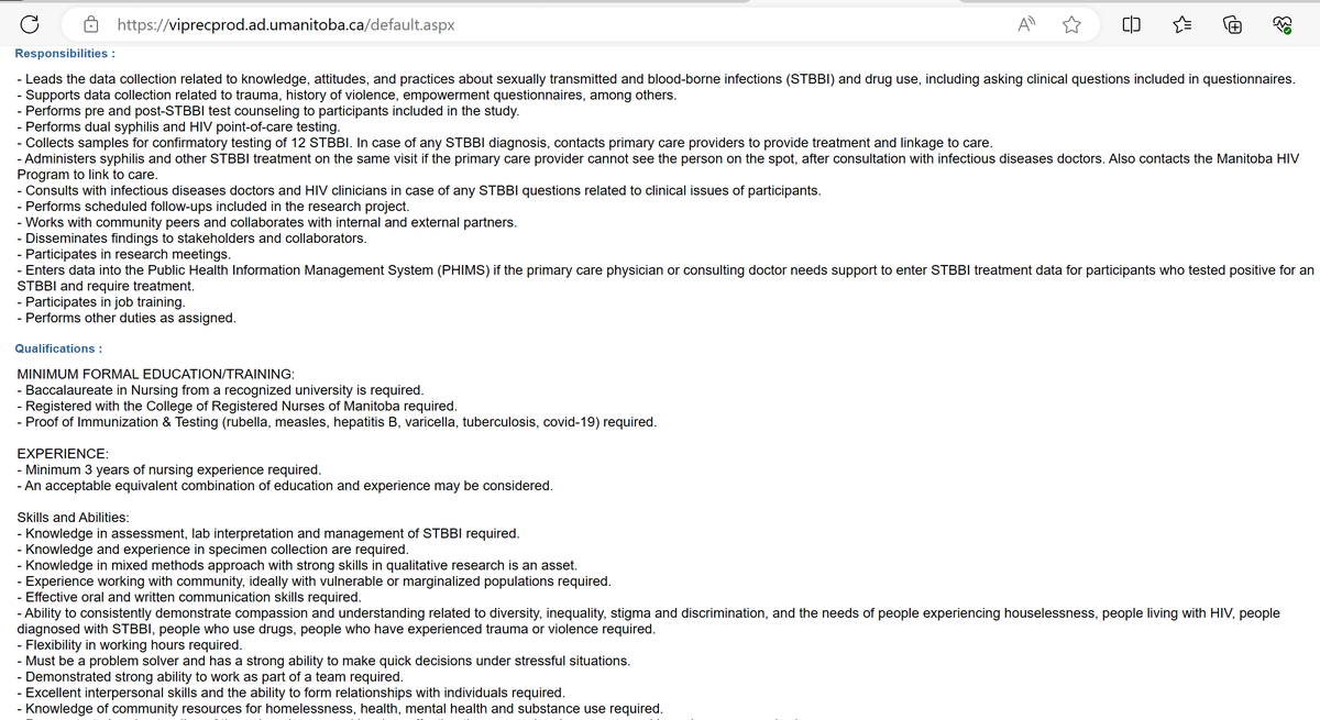 We are looking for a research nurse (RN) for our new project! Interested applicants should search on this website 
viprecprod.ad.umanitoba.ca/default.aspx number 32225.
This research will be done <a href="/SiloamMission/">Siloam Mission</a> a partner &amp; co-principal applicant in this research. The RN will be located in Siloam