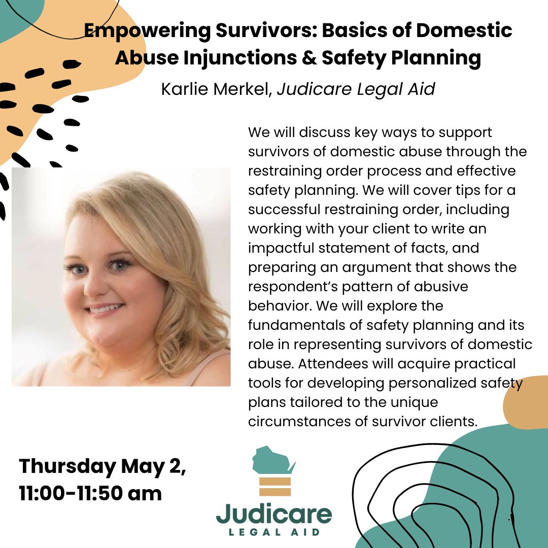 Join us as we equip legal professionals with trauma-informed practices to best advocate for survivors of domestic abuse seeking safety. This session will be taking place Thursday, May 2 at 11:00 am during our Spring CLE! Register today! us02web.zoom.us/webinar/regist… #CLE