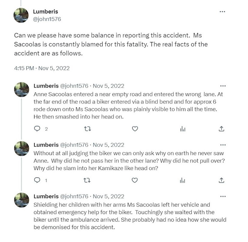 @john1576 is the only person I have ever seen make the claim that #AnneSacoolas 'demonstrated courage and compassion' at the scene of the fatal crash which was caused by her careless driving.

He has a history of posting strange comments and lies about the events of that day.