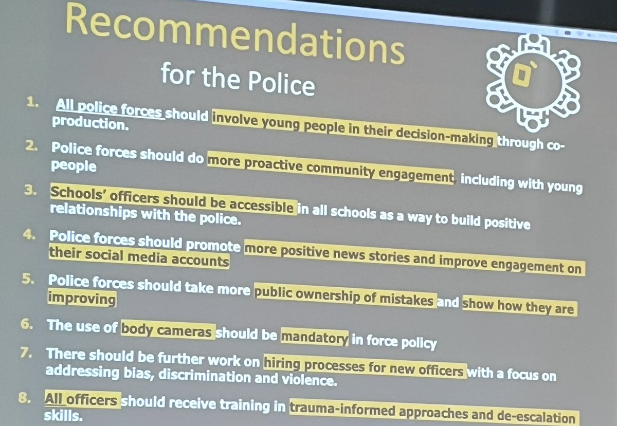 Great to be at @policeconduct launch of IOPC Youth Panel survey research. Useful recommendations. Why not go even further with rec 8?- mandatory police training on working with YP. Include #ChildFirst evidence base, child development and neurodiversity. @_YJB