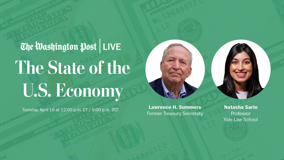 Live at 12:00 p.m. ET: Former treasury secretary @LHSummers & Yale Law School professor @NatashaRSarin share their insights about America’s tax policies, the future of the national debt & the current state of the U.S. economy. Watch here: wapo.st/useconomyapril…