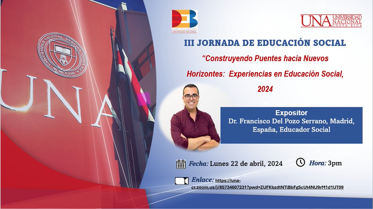 CideDeb's tweet photo. El Nivel de Licenciatura los invita a la III Jornada de Educación Social, en la semana del 22 al 26 de abril, tenemos a cuatro especialistas Internacionales de forma virtual y el día viernes 26 se cierra con un Foro en el Campus de Heredia de 2:00pm a 5:00pm. https://t.co/sLutQFAG35