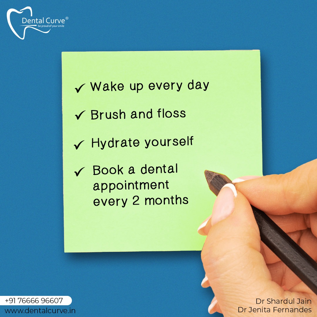 Set a reminder to book your dental appointment every 2 months!
It's the small steps that lead to a lifetime of healthy smiles. 😄🦷
.
.
.
#dentalcurve #curveforyou #healthylifestyle #healthyteeth #goodhabits  #whitesmile #smile #smilemore #dentist #oralhealth #oralcare #vasai