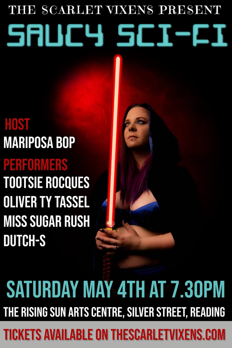 And at @RisingSunArts, @TheScarletVixen present Saucy Sci-Fi! - a space-y, spicy burlesque and cabaret show featuring @TootsieLaRocque, @SugarRushBurly and more galactic beauties! whatsonreading.com/venues/scarlet… 2/