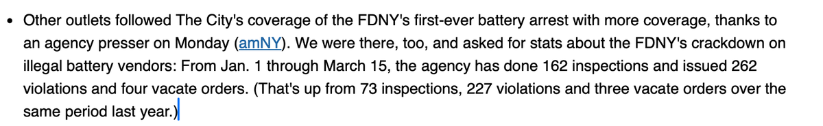 We've updated today's headlines with an interesting stat from @fdny about the rise in inspections of lithium-ion battery sellers: nyc.streetsblog.org/2024/04/16/tue…
