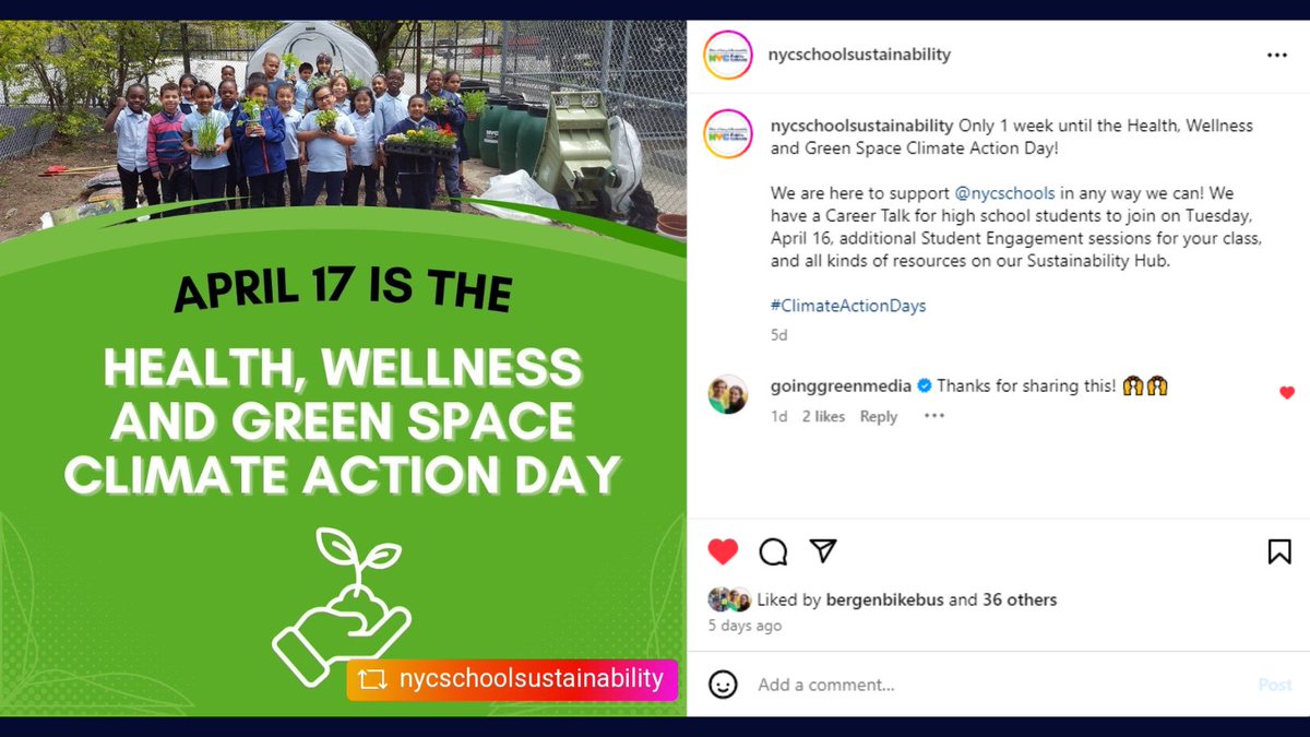 Hi y'all! Tomorrow's #bikebus is a special one since April 17 will be Health, Wellness &amp; Green Space Climate Action Day in @nycschools 🌎 led by their amazing Sustainability Team. Join us &amp; get to school in an active &amp; sustainable way.

#BikeBus is climate action ✨🚲 Let's roll!