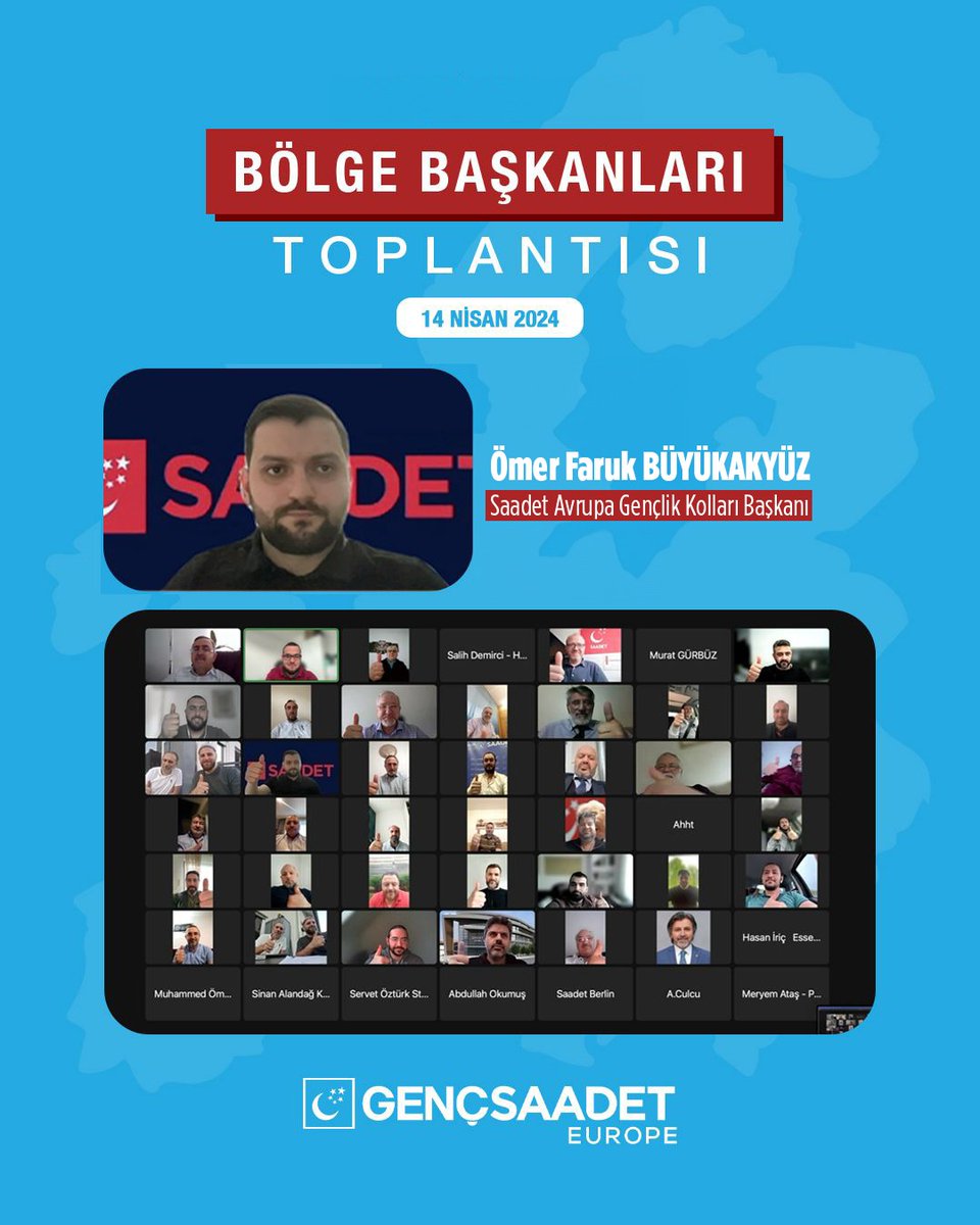 Bölge Başkanları Toplantısı

Avrupa Başkanımız Sayın Samet Sami Temel ve Ömer Faruk Büyükakyüz Başkanlığında çevrimiçi gerçekleştirildi.

#Saadet #MillîGörüş #YeniBirDünya