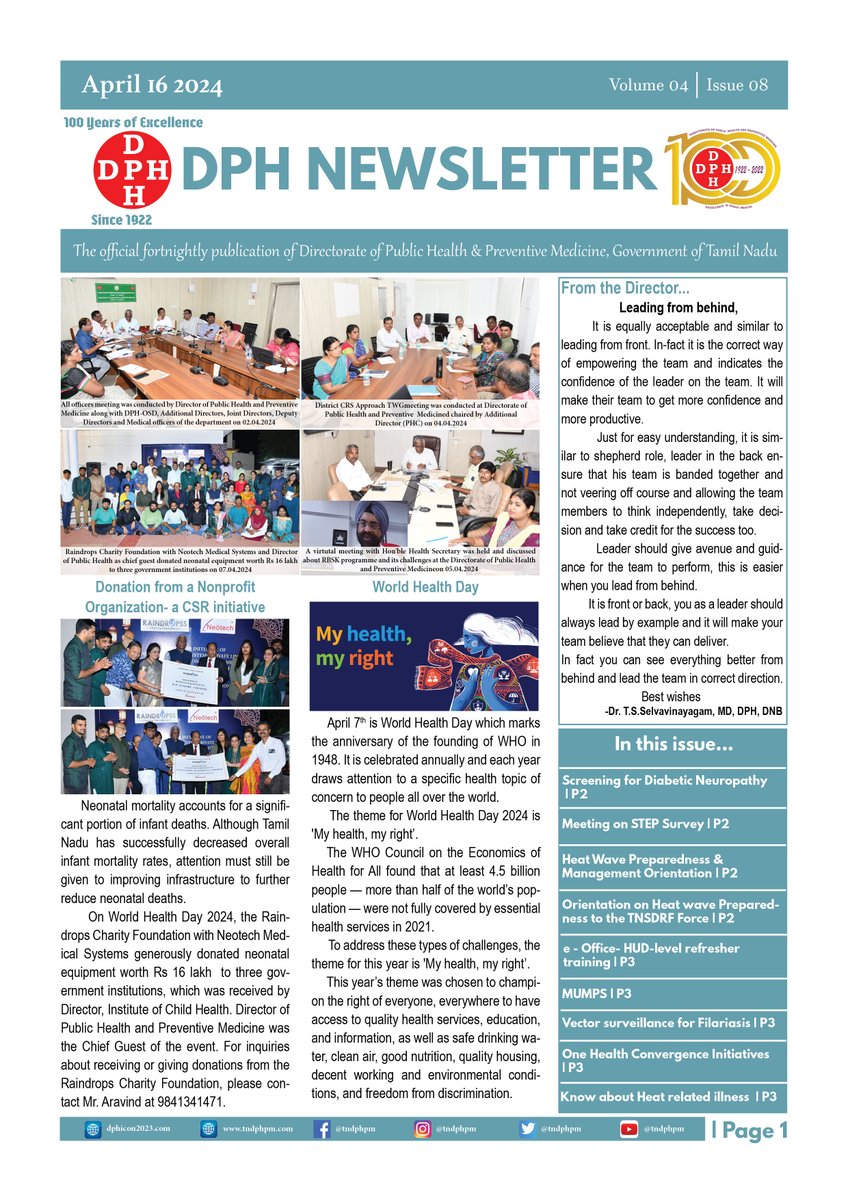 TNDPHPM's tweet photo. DPH NEWSLETTER - VOL 4 ISSUE 8  

 Drive Link  -  https://t.co/rP3oYGUAv3

@CMOTamilnadu @mkstalin @Subramanian_ma @DrSelvaTN @GSBediIAS @NHM_TN @UNICEFIndia @icmrnirt1 @UNDP_India @TNDIPRNEWS @chennaicorp @icmr_nie https://t.co/1VoxQ1RkBg