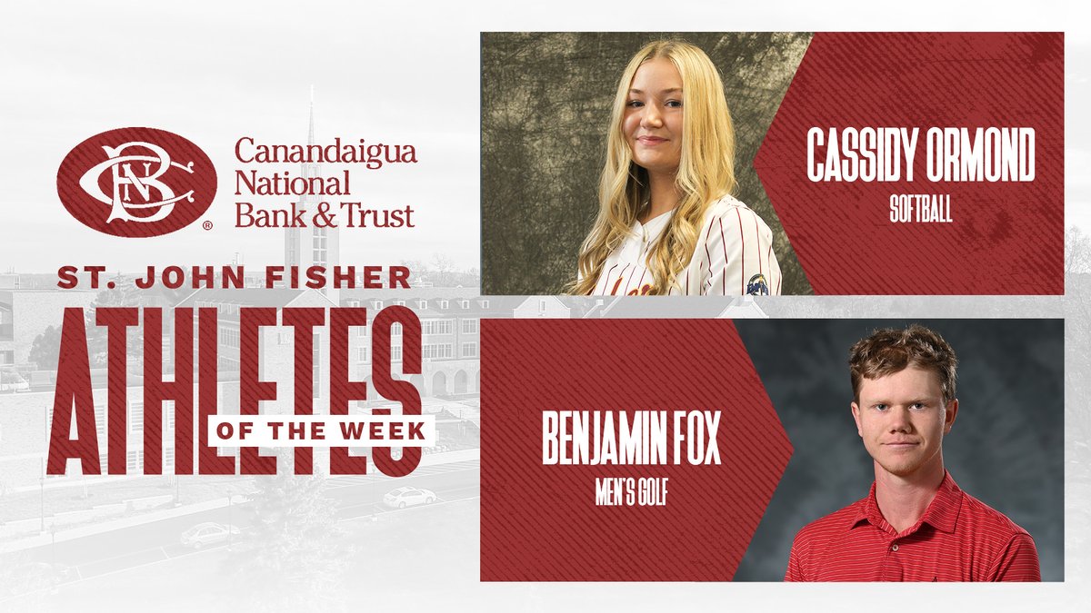 Congratulations to Cassidy Ormond of @FisherSoftball and Benjamin Fox of @SJFisherGolf on being named St. John Fisher Athletes of the Week! 

#gofisher #rollcards