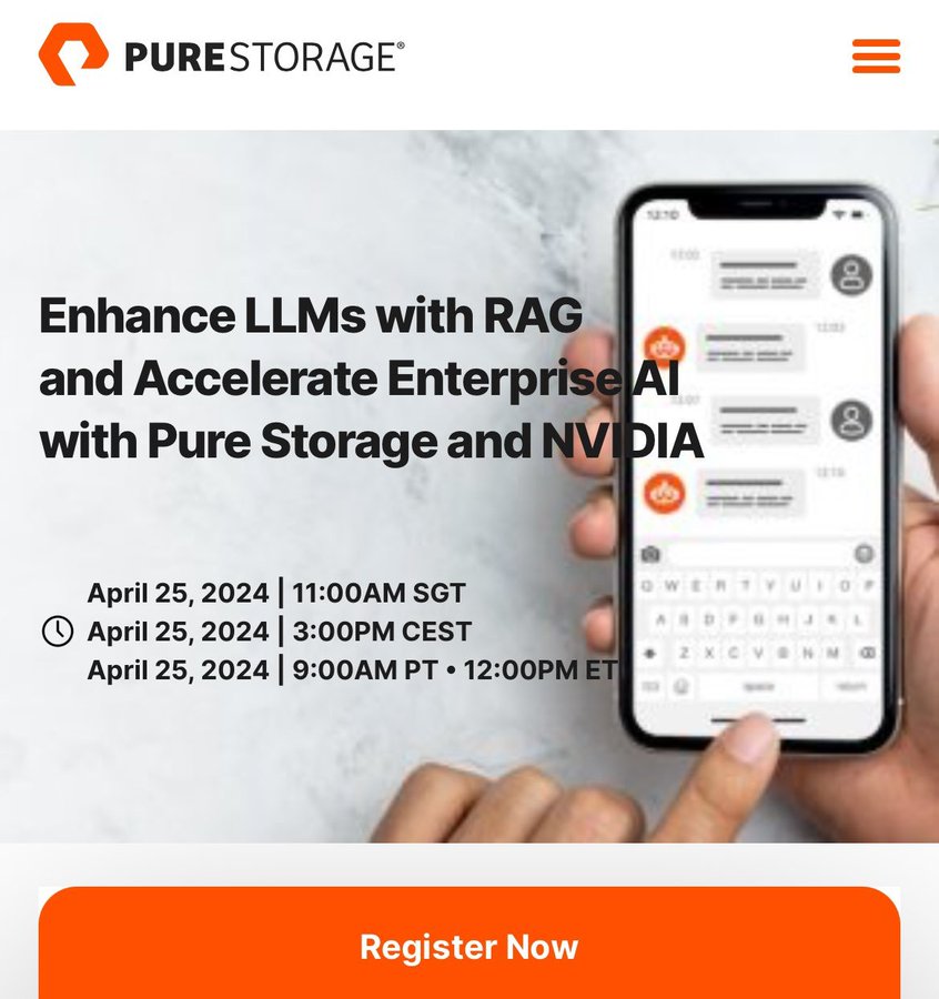 Join the @PureStorage TechTalk on #GenerativeAI (*TODAY*) and Learn the benefits of accelerating Enterprise #AI implementations of RAG and #LLMS with #PureStorage® and #NVIDIA data infrastructure technologies: purestorage.com/events/webinar…
💯🌟🚀 #CDO #CTO #DataStrategy #AIStrategy