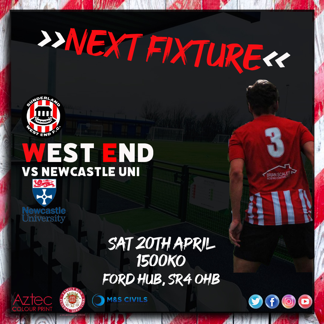 This Saturday sees us wrap up our @theofficialnl season as we welcome @NewcastleUniAFC to the Hub and we hope to do it with a win. £5 Adult £3 Concession Kids in a Westend Shirt get in for free!!! Kick off is 3pm and we hope to see you all there. #westisbest