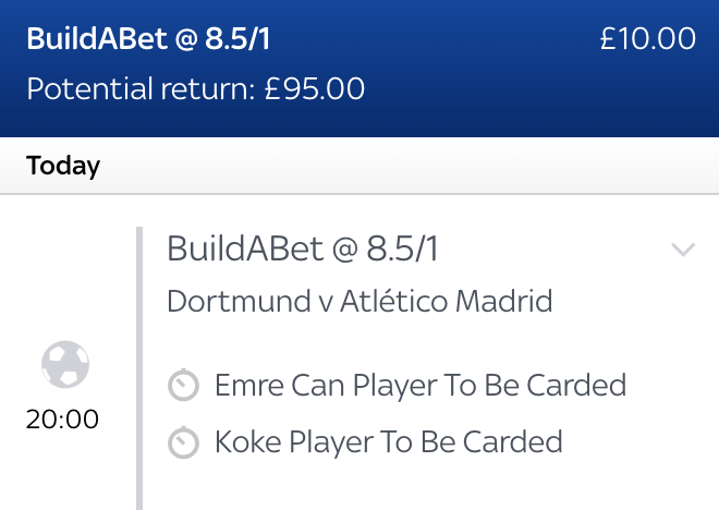 TheCardDealer's tweet photo. 🟡 DORTMUND ATLETICO DOUBLE 🔴

17/2 @ SkyBet

🟨 Can was booked in the reverse fixture & has received 4 yellows in 6.2 90s in the UCL this season

🟨 Koke has been booked in 2 of his last 3 UCL matches & overall has received 8 yellows in 33 90s in all comps this season.

18+ | Begambleaware | Ad