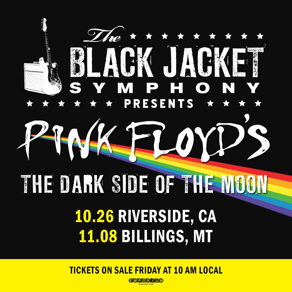 JUST ANNOUNCED: @blackjacket 🎸
📍Riverside, CA - 10.26
📍Billings, MT - 11.08

#blackjacketsymphony #pinkfloyd #darksideofthemoon #pinkfloydcoverband #riversidelivemusic #billingslivemusic