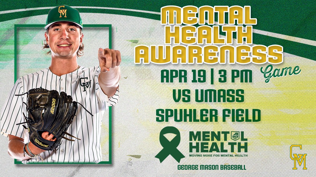This week is @atlantic10 Mental Health Week! Come out to @MasonBaseball this Friday and pick up some giveaways while learning about resources on campus!