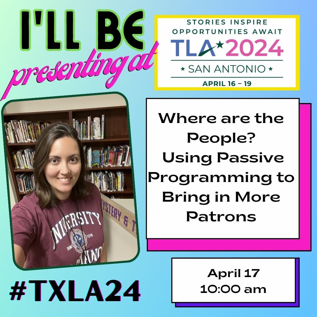 So excited to present tomorrow with @MsGs_Library @WMJHlibrary ! Come learn how to implement some fun and successful passive programs! #tasl #txla24 #katylibraries #katylibrarians @BeckJHLibrary @BeckJuniorHigh @TXLA @TxASL