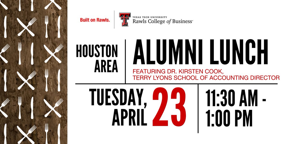 Houston alums, join us for a special luncheon at Maggiano's Little Italy on April 23 to enjoy a delicious meal, connect with fellow #RawlsCollege alums, & hear remarks from Dr. Kirsten Cook, Terry Lyons School of Accounting Director. Tickets are $35. 🔗 bit.ly/3PZma59