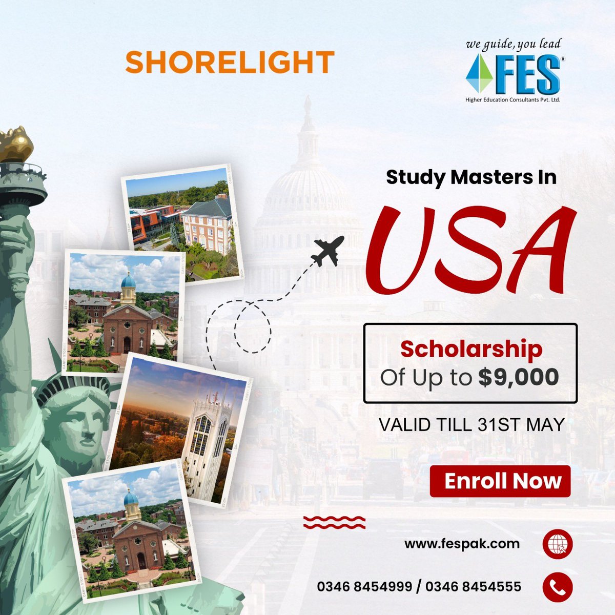 Scholarships as bright as your future! Get up to $9,000 towards your Master's degree in the USA. Enroll now and let your dreams shine. Offer valid until 31st May.

For More Info
0346 8454999
0346 8454555

We Guide You Lead
fespak.com

#fes #fes2024 #fesconsultants