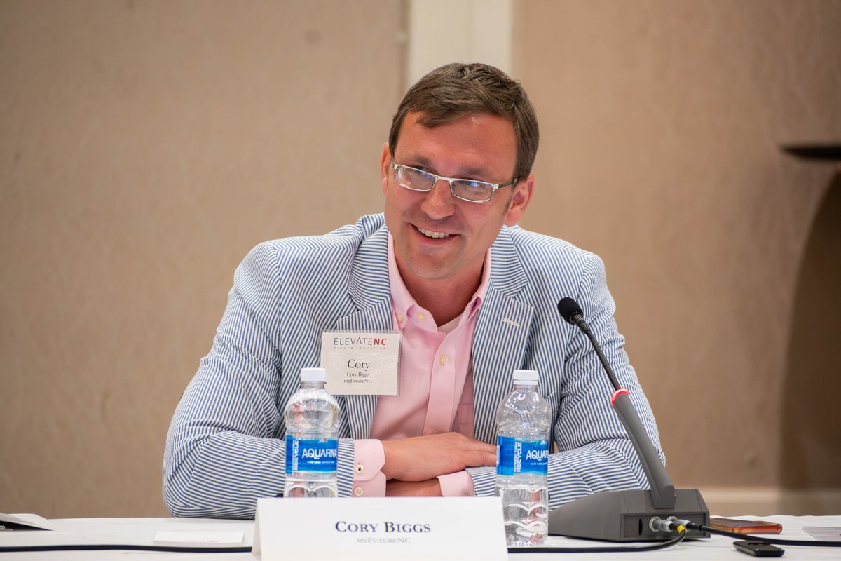 Hunt_Institute's tweet photo. For our final session of Meeting 4, Cory Biggs of @myFutureNC leads a discussion with Geoff Coltrane of The Office of Governor Roy Cooper, @dk_murray of @NCCU, and Kathie Sidner of @UNC_System on scaling initiatives to advance postsecondary attainment. #ElevateNC https://t.co/RBDK8eyfiC