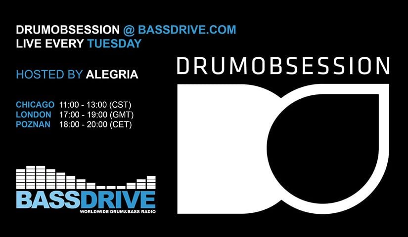 Tune into this week's episode of the #DrumObsession show on @bassdrive, coming at you #LIVE and direct from Poznań, PL and hosted by our man @alegriadnb who's got you covered on forthcoming/unreleased bits and show faves / classics alike! Tweet us for shouts x
