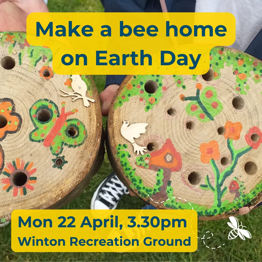 ParksFndtn's tweet photo. Make a bee home to celebrate #EarthDay 🐝💚

Mon 22 April, 3.30pm, Winton Rec, Bournemouth

Join us at our FREE activity to discover how to welcome pollinators to your outdoor space &amp; make a mini bee hotel to take home. 
Book at: https://t.co/LHcYmyxIDn

#pollinators #savethebees https://t.co/p68KzBBnzI