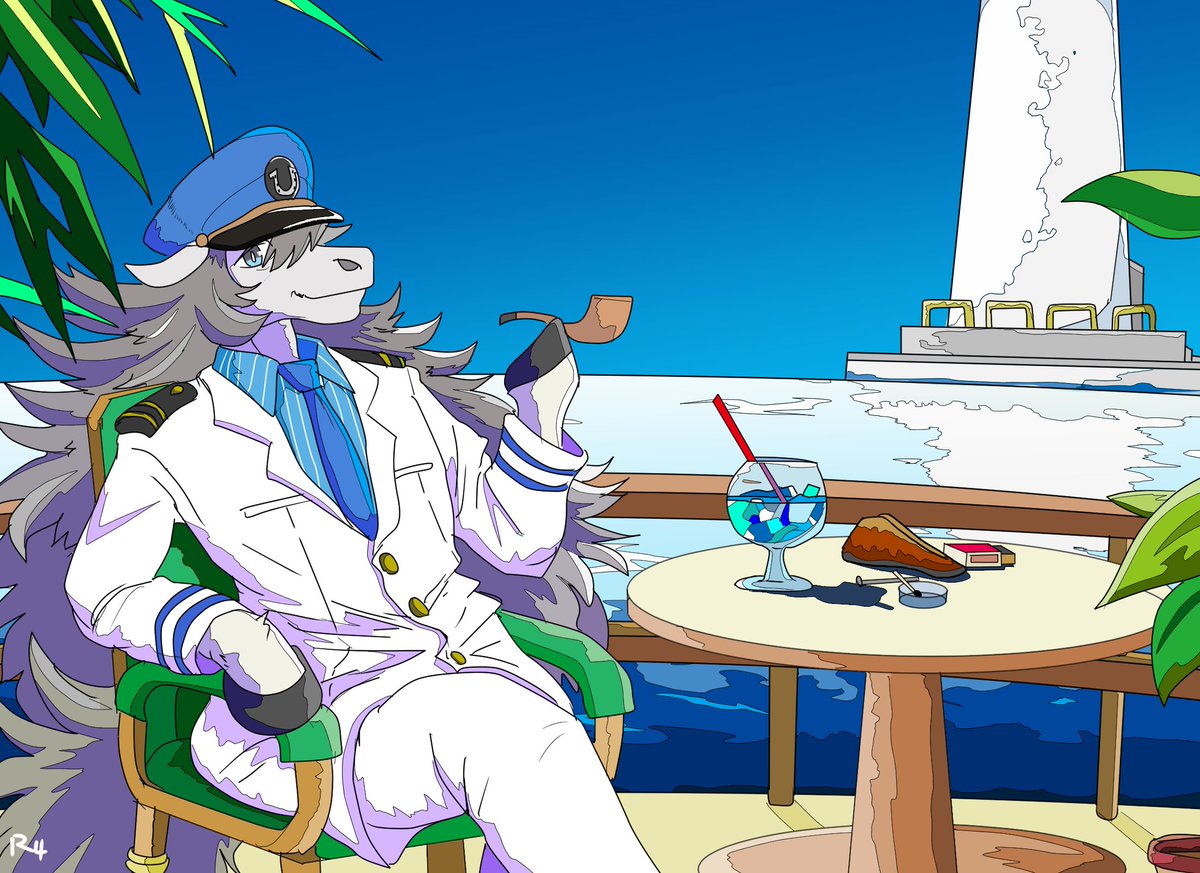 トオノスケさんの提督さんをリーニュクレール技法で描かせていただきました！ たまには船から降りて休暇過ごしていることありそうですよね！