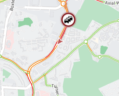 Colchester - slow moving traffic on Mill Road (Southbound) between Brinkley Grove Road and Via Urbis Romanae