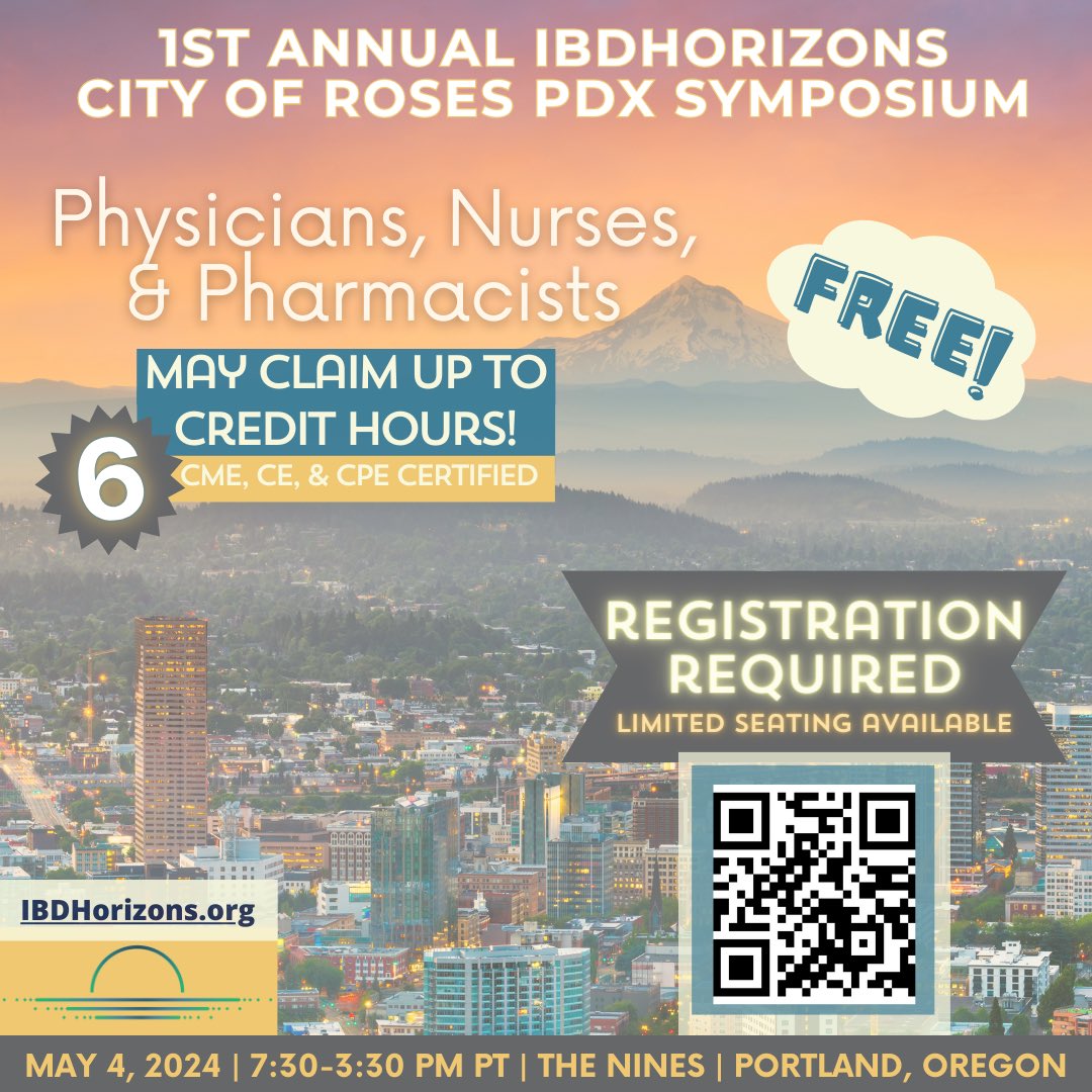 Spread the word about the #IBDHorizons24 𝐅𝐑𝐄𝐄 CME conference to anyone interested in #IBD education! @paula_staab @FezaRemziMD @IBD_Afzali @IBDimmunology @PedsIBD_Wahbeh @AliQosChi_MD @AbbeyGiustini @DrScottDLee @AsliPeer @johnepm @JGubatanMD @JohnRTMonsonMD @jrbutterworth1