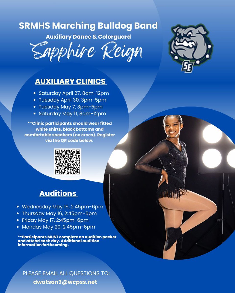 Please participate in the SRMHS Auxiliary Dance & Colorguard Clinics. We welcome you to join us in dancing together.