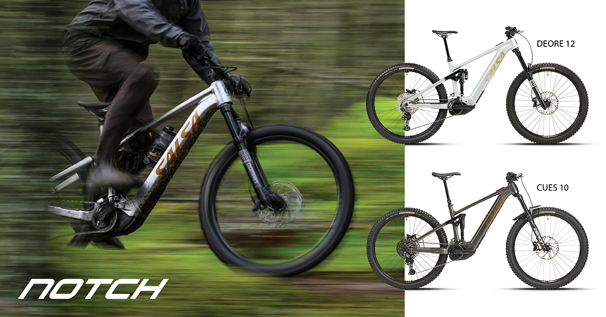 Send again and again: introducing Notch, our new enduro eMTB. It’s built so you can savor the descents, then dust yourself off and flow back up to the top for another lap. And another… Ready to Charge Your Adventure? Notch Details here: salsacycles.com/bikes/ebike/No… #SalsaCycles