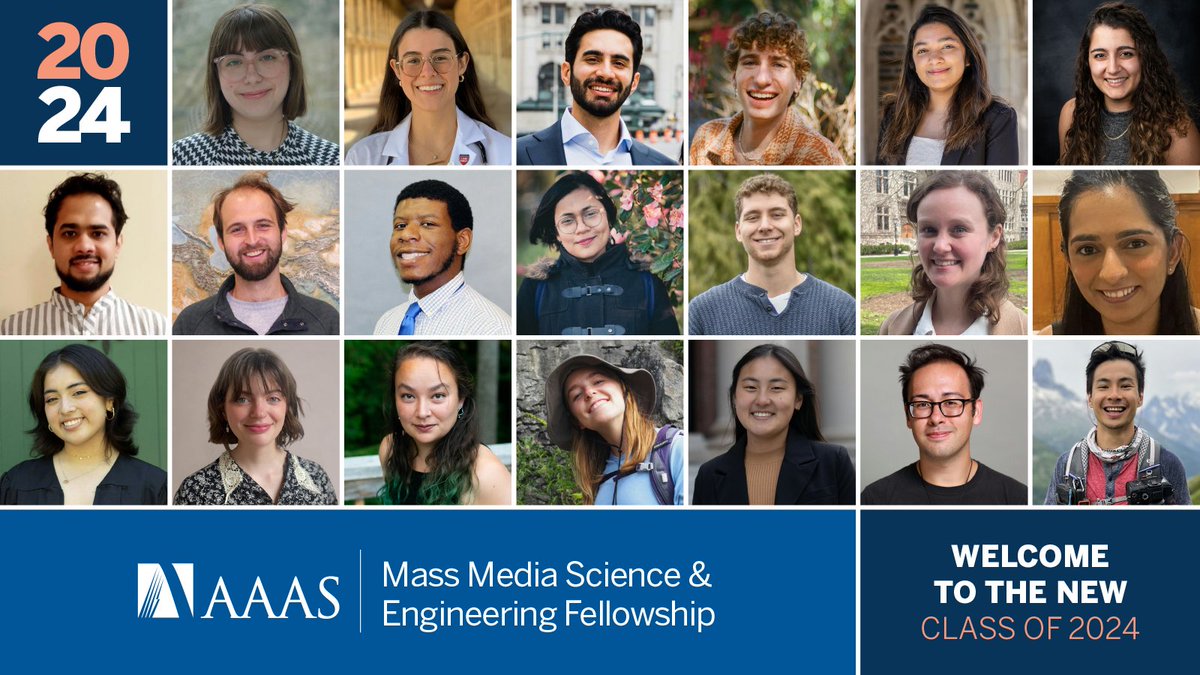 Extra extra, read all about it! We are thrilled to announce the 2024 class of #MassMediaFellows! These 20 scientists will spend their summer in news outlets writing, reporting, and working on their #SciComm skills! Learn more about the 2024 class here: aaas.org/news/aaas-anno…