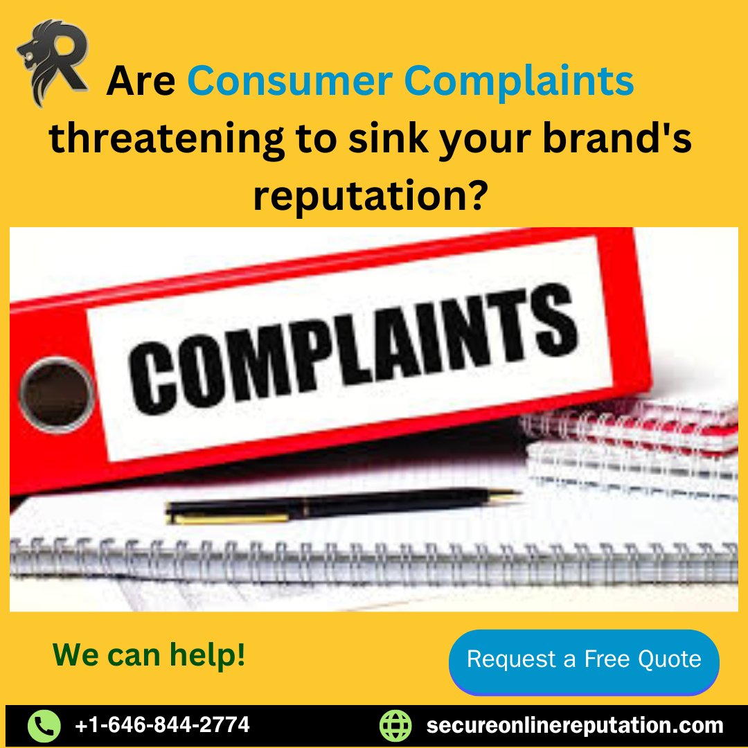 Don't let consumer complaints tarnish your brand's reputation. Take control of your online reputation today. Visit us at:bit.ly/3QLeGkh  Call us:
+1-646-844-2774 
#consumercomplaintremoval  #ConsumerComplaints #BrandReputation #secureyouronlinereputation