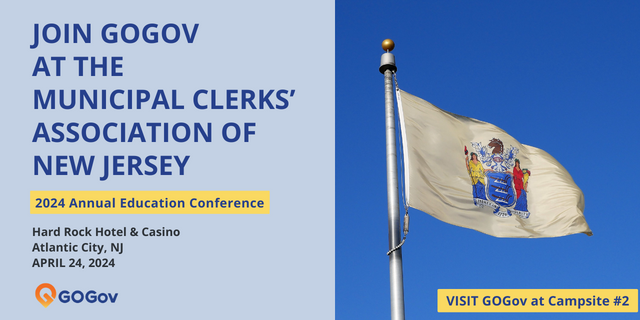 GOGov is gearing up to make our debut appearance at the Municipal Clerks' Association of New Jersey Annual Conference on April 24! Join us as we showcase our innovative solutions for municipal clerks and local governments.

Learn more: bit.ly/4avgWqg

#MCANJ #LocalGov