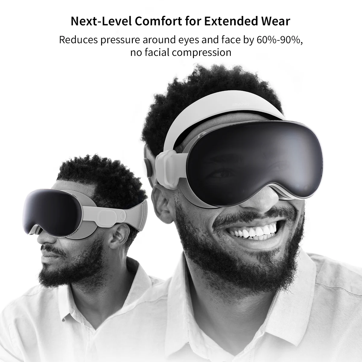 • Unprecedented Comfort: High-tech soft material and suspension design highly fit the wearer’s head curve, and the structure is lightweight, perfectly matching Vision Pro. Wear it for a long time without pressure, stable and without shaking, enjoy it and experience unparalleled comfort and immersive experience.
• Pressure-Free Facial Comfort: The ANNAPRO A1 head strap, specifically designed for Vision Pro, utilizes a helmet-style construction principle to effectively alleviate 60%-90% of the pressure on the facial cheekbones and around the eyes.
• Customizable Fit: The package includes 2 comfortable sponge pads of different thicknesses to choose from (thickness 10mm/15mm), which perfectly fit people with different head shapes and enjoy your comfortable wearing experience.
