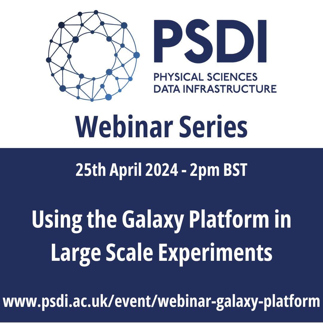 PSDI_UK's tweet image. Our next webinar (2pm BST - 25th April) is all about utilising #GalaxyProject to manage the software tools and data in scientific #workflows!

Find out more and register at psdi.ac.uk/event/webinar-…

#PhysicalSciences #FAIR