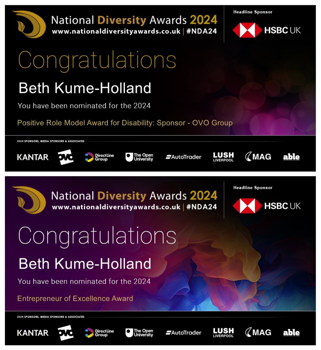 Feeling very chuffed and humbled to be nominated for The #NationalDiversityAwards in 2 categories 🏆

If you would like to, please spare a moment to vote for me for either of the awards (or any of the other amazing nominees): nationaldiversityawards.co.uk/awards-2024/no…